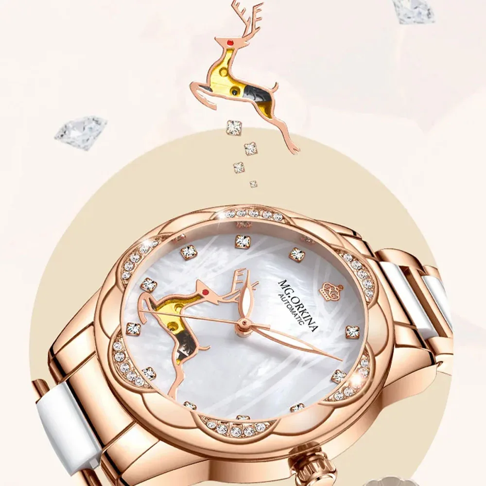 Automatische Mechanische Horloge Dames Luxe Topmerk Mode Keramisch Roestvrij Staal Dames Waterdicht Polshorloge Vrouwen