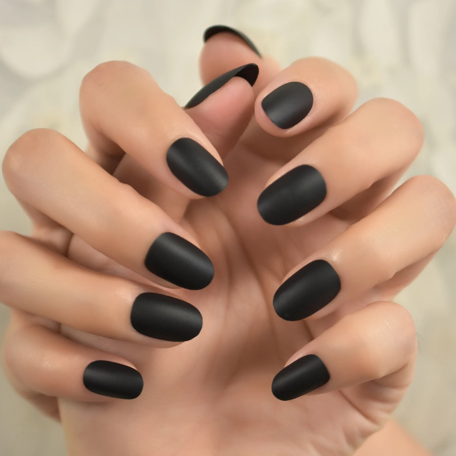 Almond Matte Pure Color Full Black Black Full Cover Unghie Total Black Dark Color Press On Nails Tips Manicure Alta Qualità