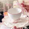 250ML Cute Pink Irregular Ceramic mug Flower Heart Pattern Coffee Cup Breakfast Milk tea cups Gift For Girls 4