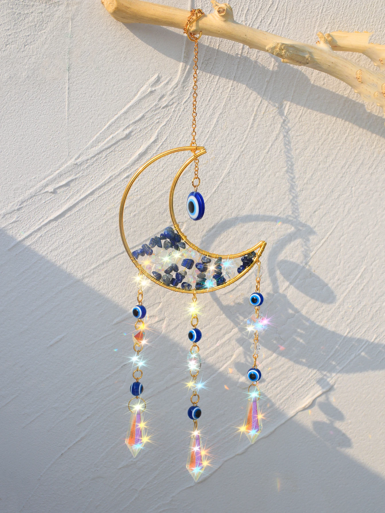 Suncatcher for Window Moon Crystal Wind Chime Prism Wall Hanging Rainbow Maker Light Catcher Garden Decoration Outdoor Art Gift