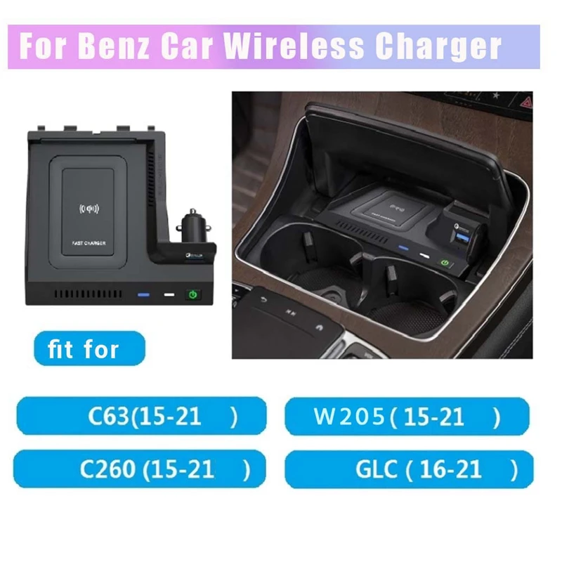 

Car Wireless Charger QI Phone Charger Charging Case Pad for Mercedes Benz W205 C Class AMG C43 C63 X253 GLC Class