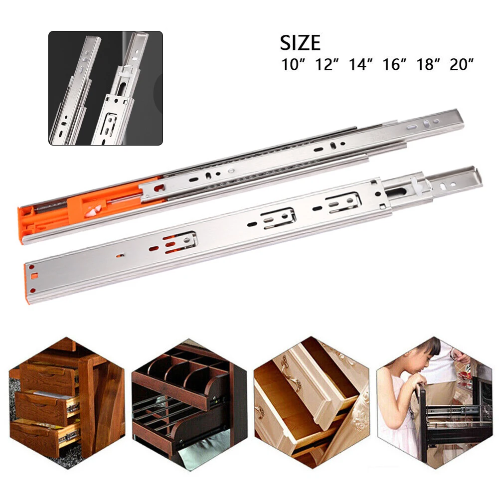 10" - 22" Stainless Steel Drawer Slides Soft Close Drawer Track Rail Sliding Three-Section Cabinet Slides Furniture Hardware
