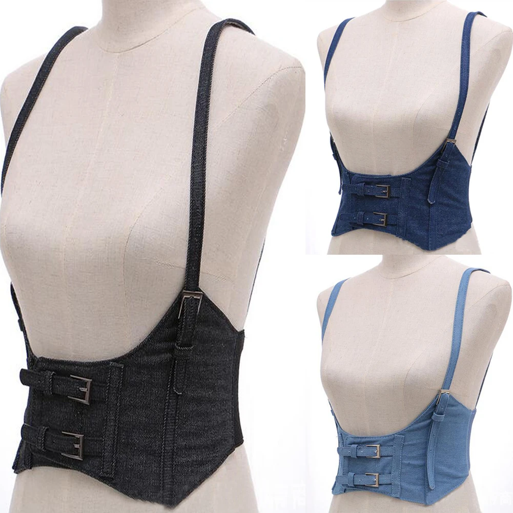 

New Sexy Women Push Up Bust Strap Harness Corset belts Women Casual denim Wide belt Lady Suspender accessories Elastic Belt
