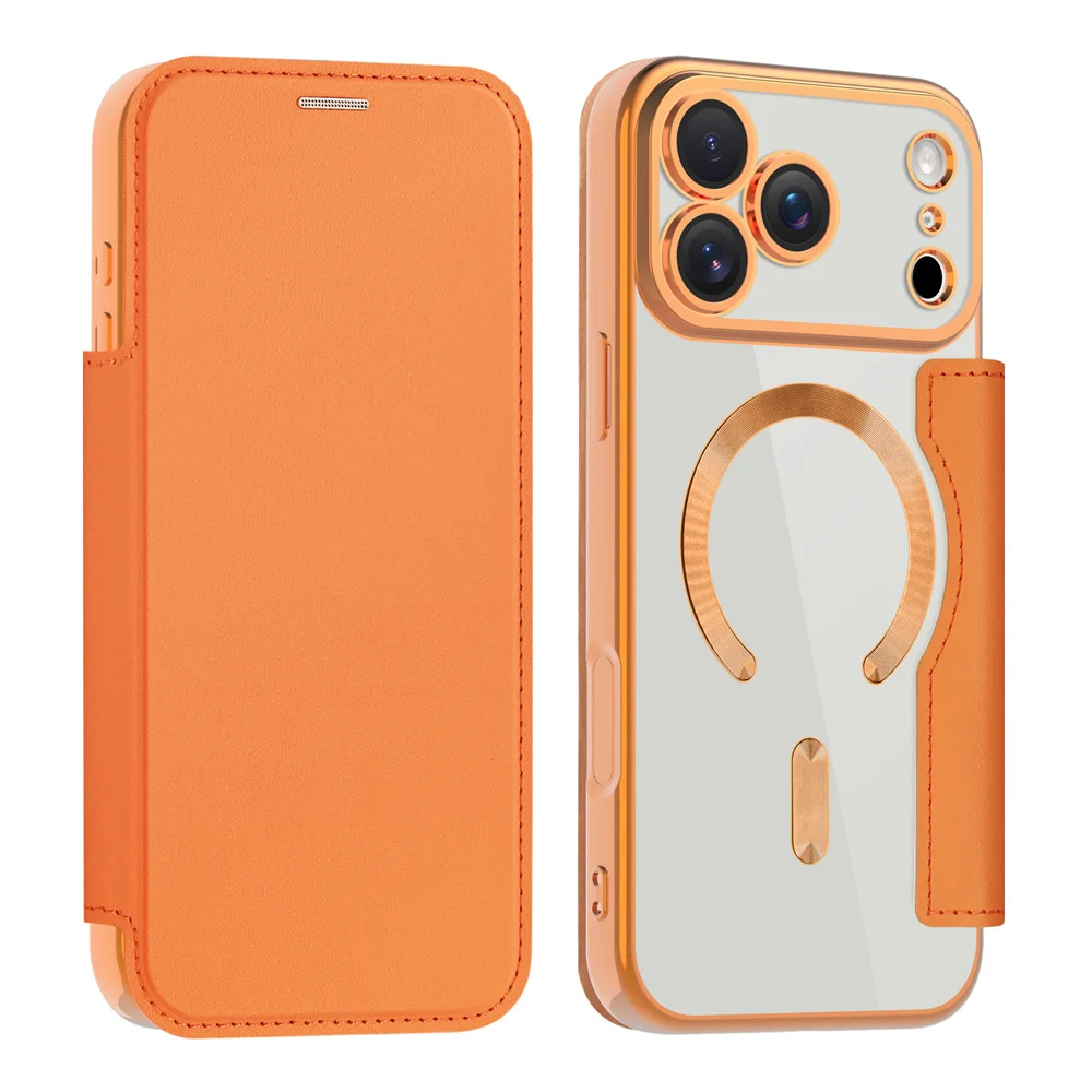Luxury Transparent Flip Leather Magnetic Wallet Phone Case with Card Slot