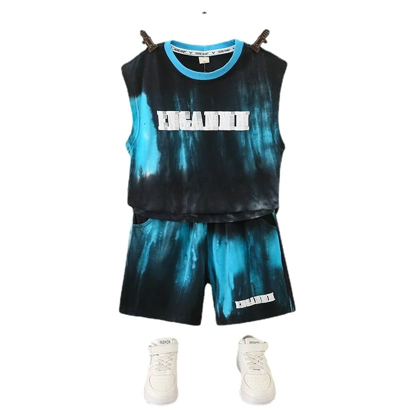 

Boys Sports Sets 2-10Y 2023 Summer Kids Sleeveless Sweatshirt+Shorts 2piece Sets Children Cotton Casual Sportswear Suit