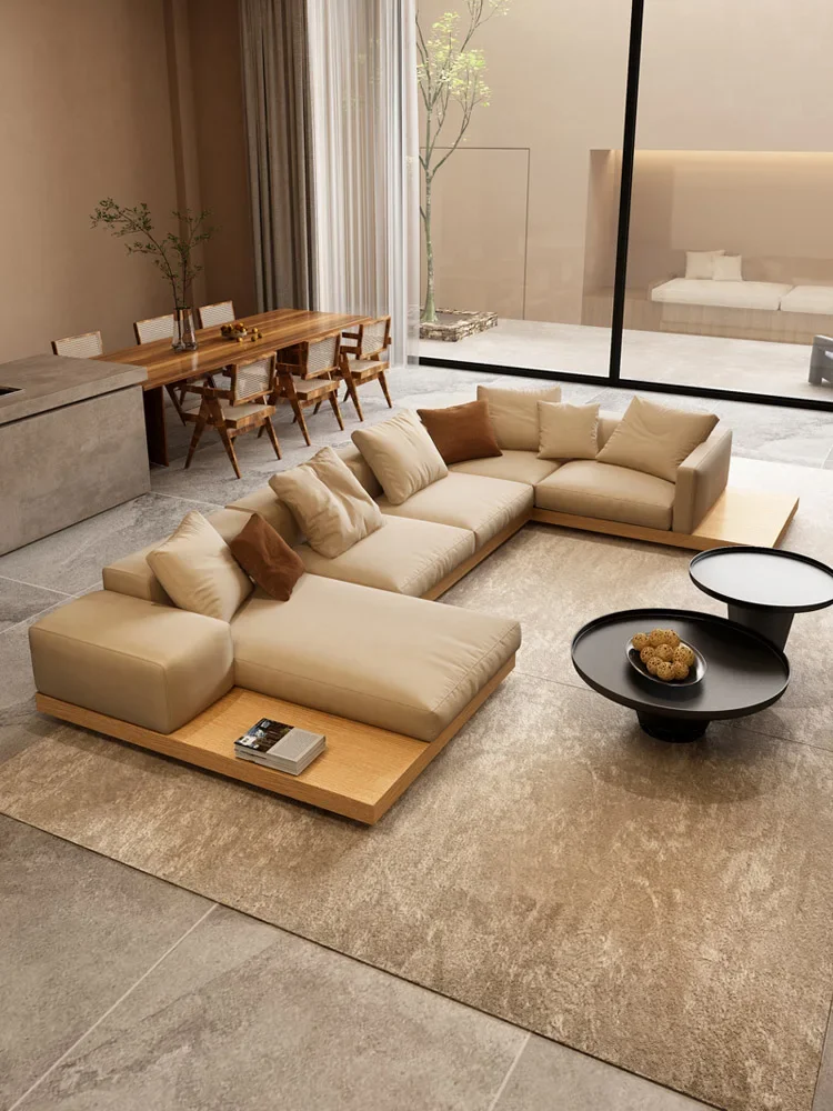 

Fabric Sofa Minimalist Large Unit Villa Living Room New Chinese Wood Style Furniture