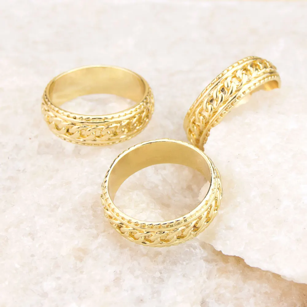Sunspicems Gold Color Men's Finger Ring Punk Iron Chain Ring Street Boy Motorcycle Hero Jewelry