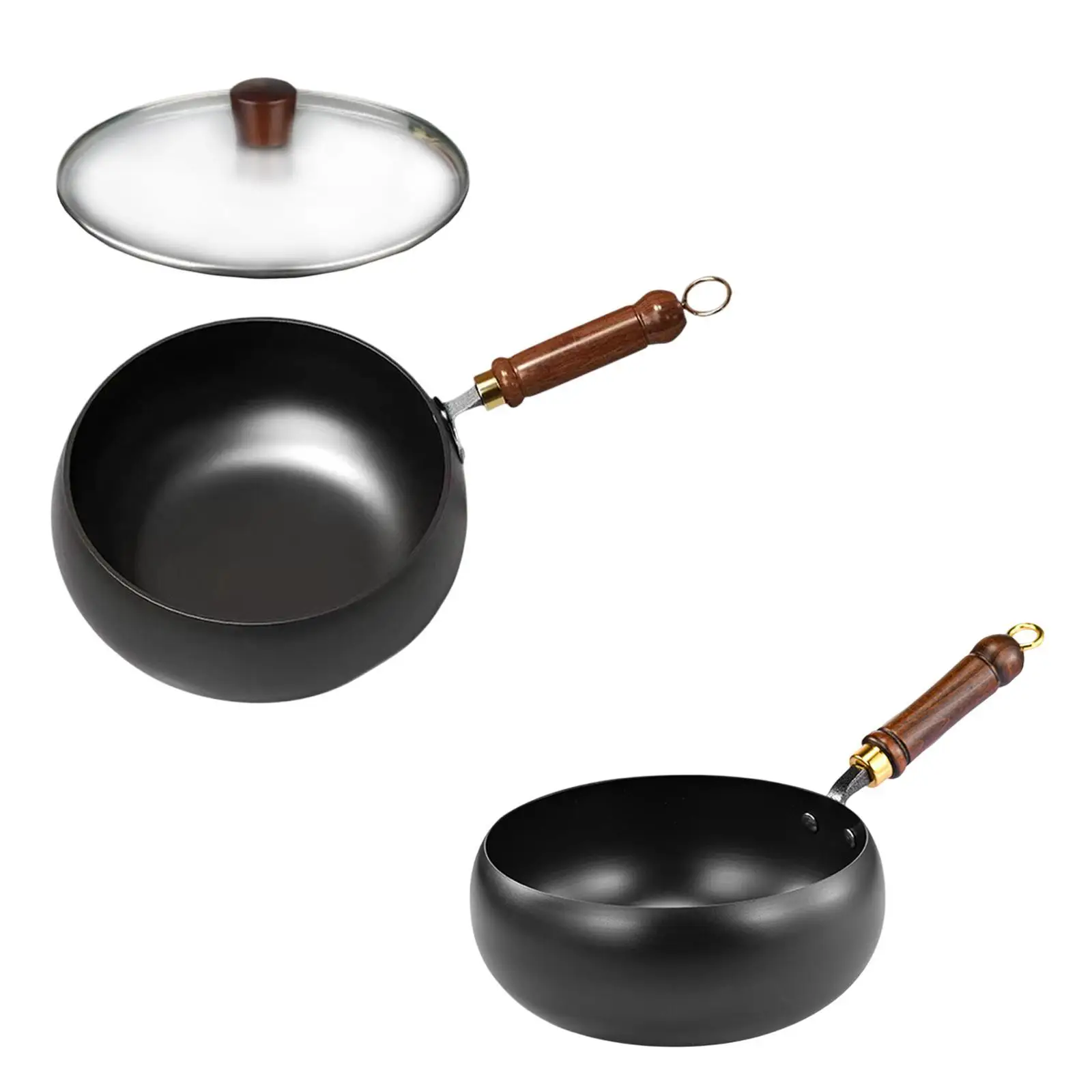 Nonstick Wok Frying Pan Wooden Handle Induction Cooker Boiling No Coating Gas Chinese Wok Flat Bottom for Kitchen Camping