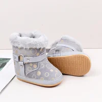 Baby Winter Boots Dot Print Thick Warm Soft Sole Anti-Skid Fuzzy Shoes for Infant Boys Girls 3
