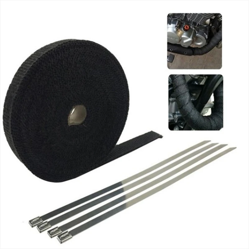 5m Motorcycle Exhaust Heat Wrap Fiberglass Heat Shield Tape （Titanium/Black） AliExpress
