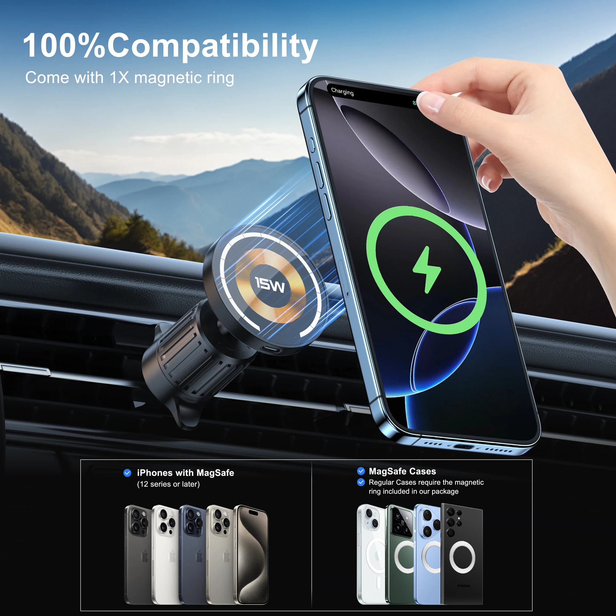 Universal Magnetic Car Mount Air Vent Phone Holder with 360° Rotation and Strong Wireless Magnet
