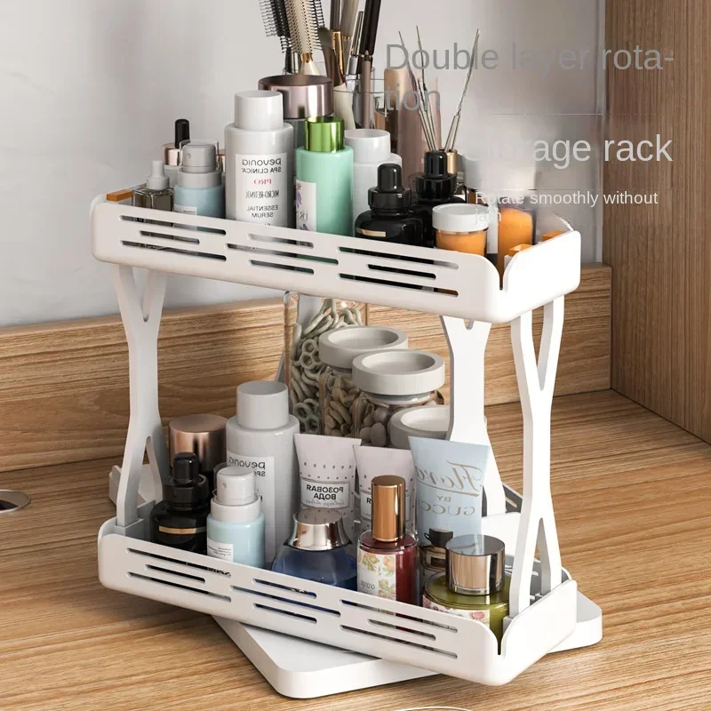 Kitchen Rotating Spice Rack 2 Tier Plastic Seasoning Spice Detachable Jar Storage Rack Pull Out Kitchen Cabinet Organiser