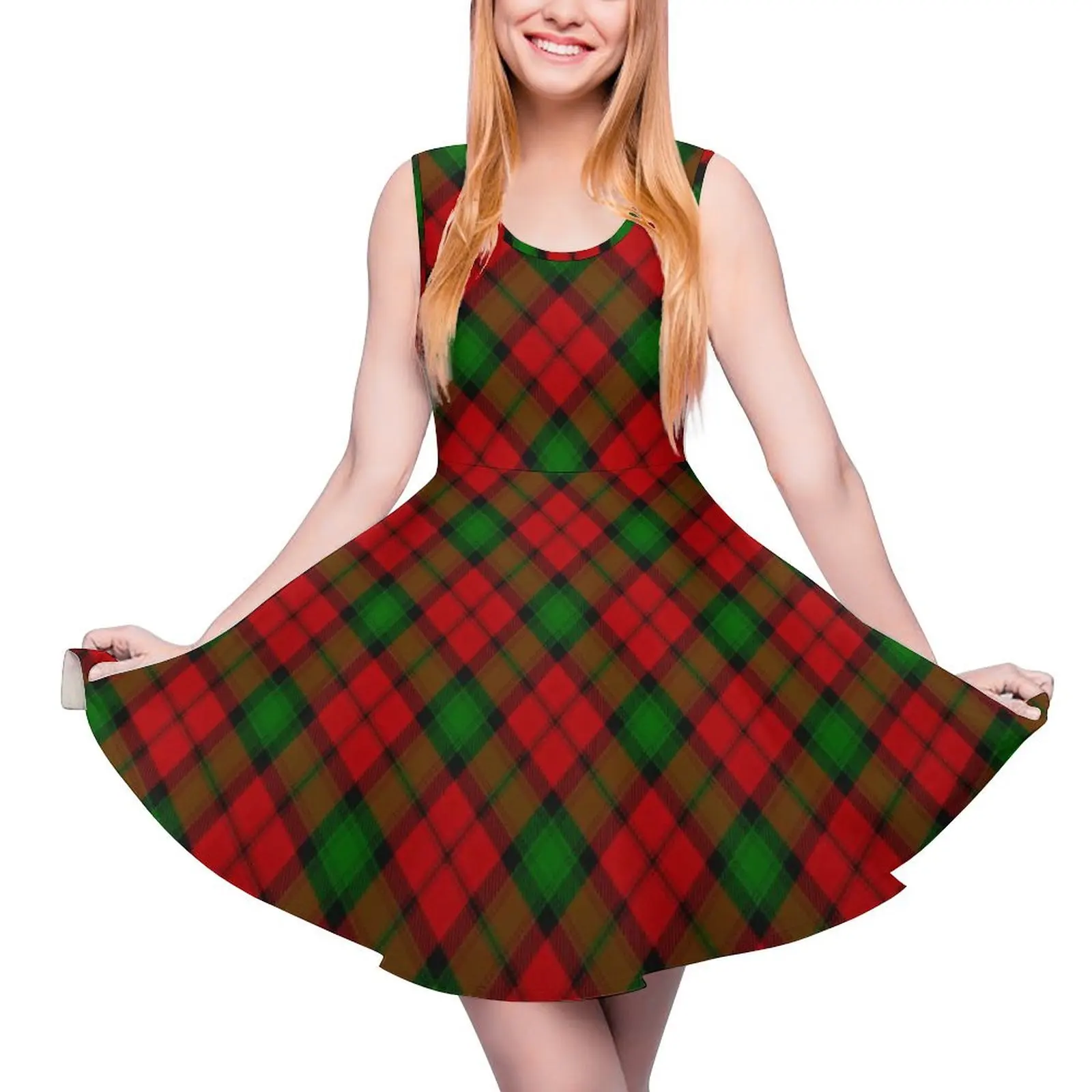 

Green Red Plaid Dress Checkerboard Night Club Dresses Sleeveless Casual Graphic Skate Dress Female Oversize Vestido