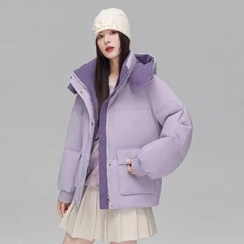 2023 New Women Down Jacket Winter Coat Female Short Parkas Loose Thick Warm Outwear Leisure Time Hooded Versatile Overcoat