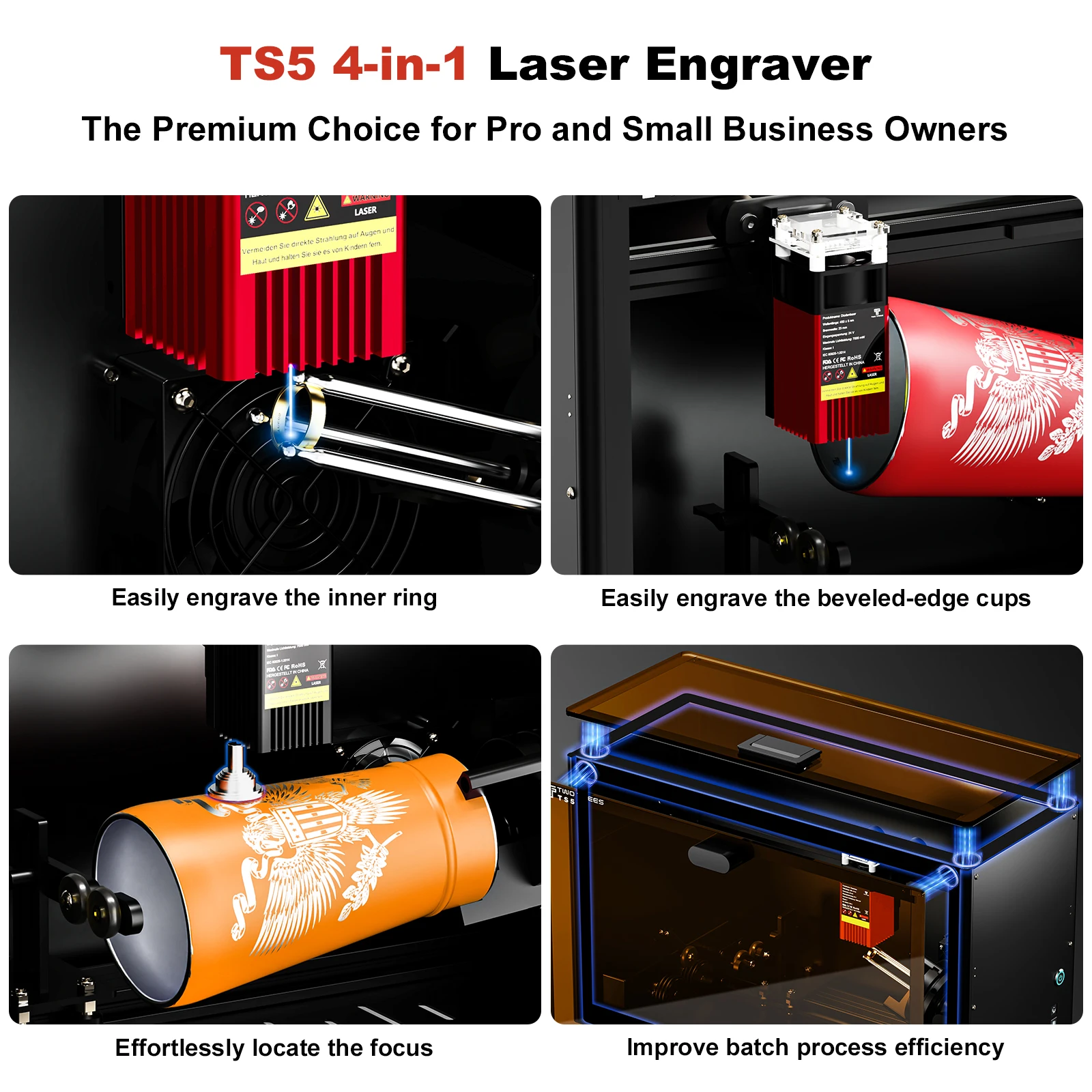Twotrees TS5 7W Cup Lasergravurmaschine mit Drehmodul und Blaulichtschutzabdeckung, 95% vormontiert, einfach zu installieren, EU-Version – Detail 2