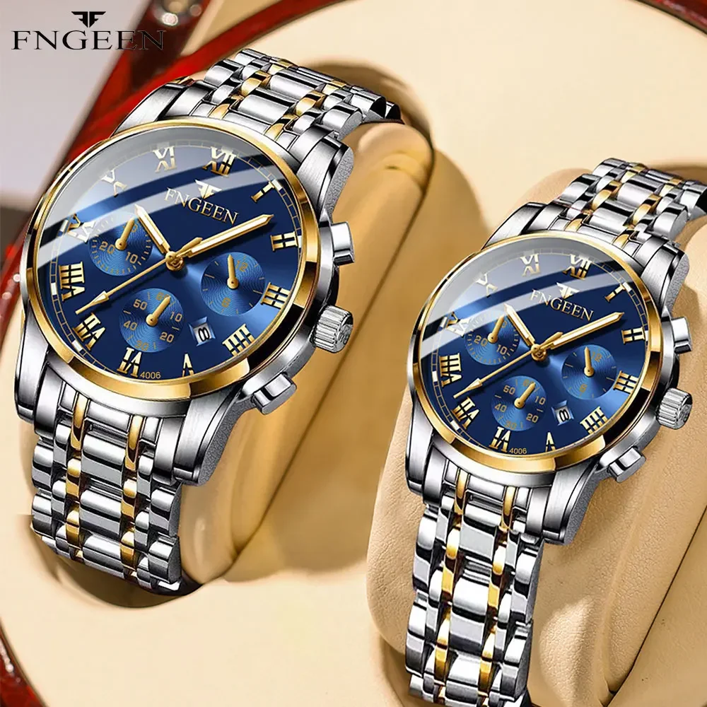BINBOND Elegant Quartz Couple Watches Set - Stylish Waterproof Stainless Steel Valentine's Gift