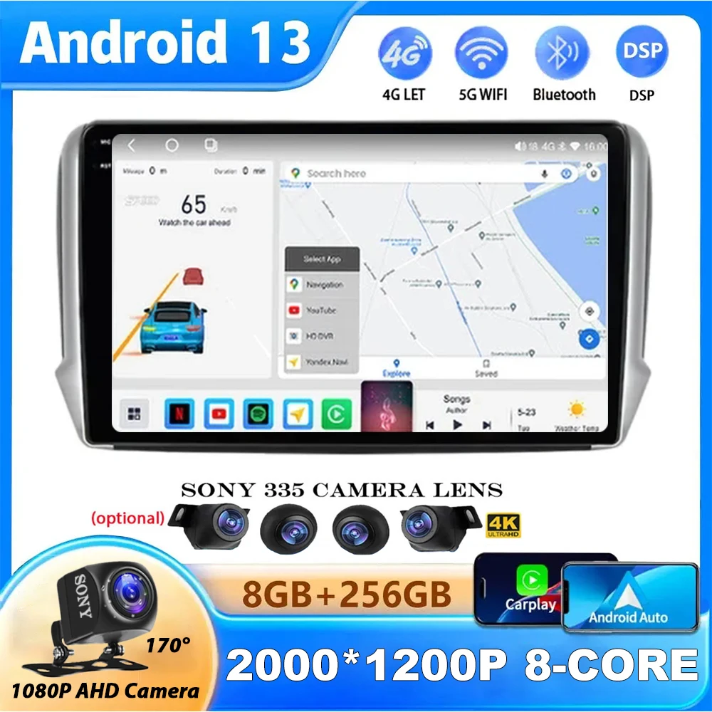 Android 13 Car Radiopeugot 2008 208 2012-2018 Autoradio Multimedia Player Qled Ips Screen Carplay No 2Din Dvd Swc Dsp Bt