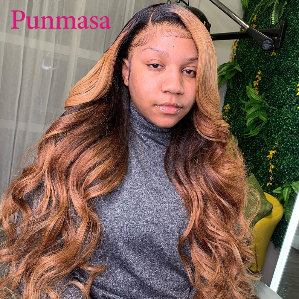 

Punmasa 200% Brown Color Body Wave Human Hair Wig 13x6 Transparent Lace Front Wigs for Black Women PrePlucked 13X4 Frontal Wig
