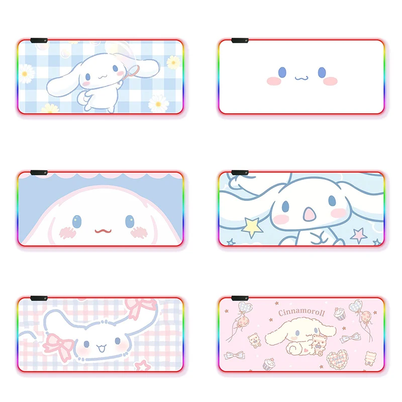 

Sanrio Cinnamoroll Rgb Illuminated Mouse Pad Cartoon Cute Office Computer Thickening Soft Mousing Mat Cushion Desktop Decoration