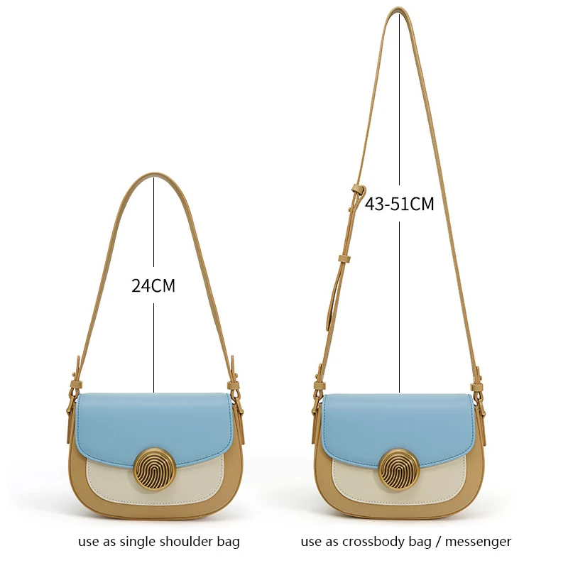 2023 New Small Square Saddle Bag Women Split Leather Underarm Shoulder Bag Lady Fashion Contrast Color Cross-body Messenger Bag