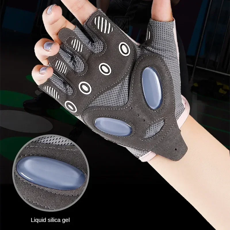 1 Pair Women Gym Gloves Weightlifting Fitness Training Non Slip Palm Protector Breathable Fingerless Bike Bicycle Cycling Gloves 4
