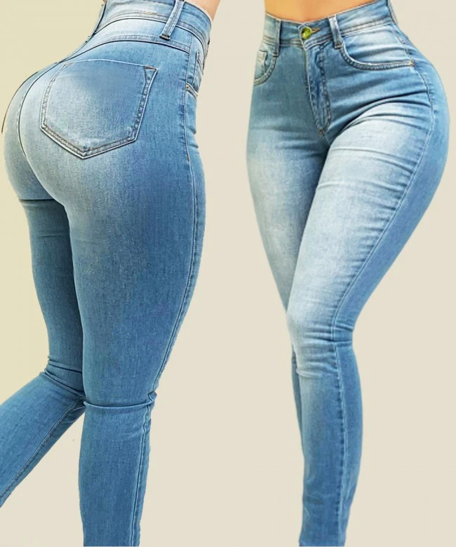Women's Jeans Street Trend Solid Color High-waist Stretch Slim-fit Denim  Pants Shaping High Waisted Women Vintage Shaping Jeans - Jeans - AliExpress