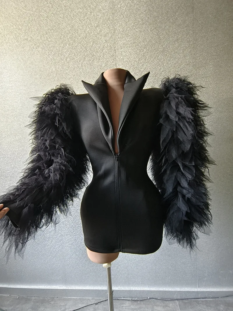 Fashion Show Costume Fluffy Sleeve coat 2024 Singer Stage Performance Wear Drag Queen Outfit Clubwear Festival Party Clothing