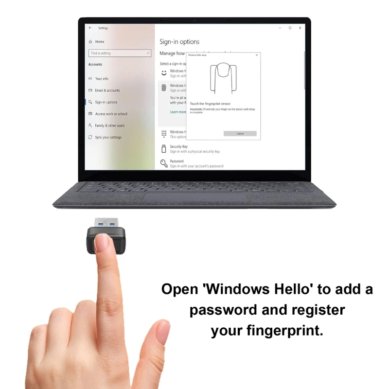 USB Fingerprint Key Reader Window Hello Fingerprint Reader for Windows10/11 Computer User Friendly Secure Logins