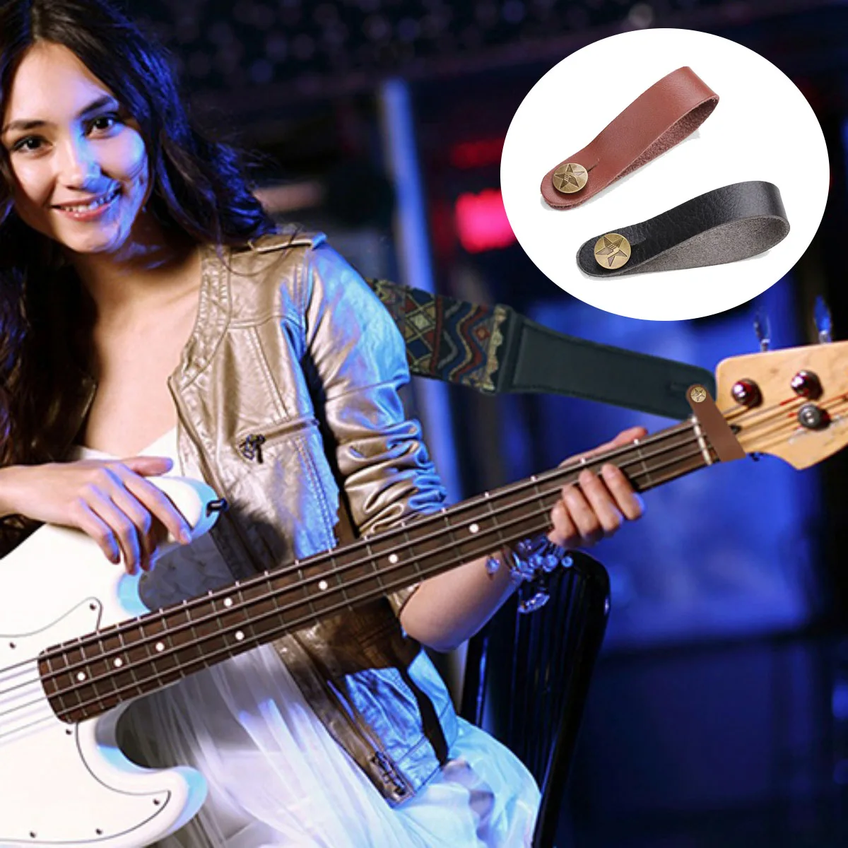 Miwaye Guitar Neck Strap Guitar Leather Strap Holder Button Safe Lock For Ukulele Bass Acoustic Accessories