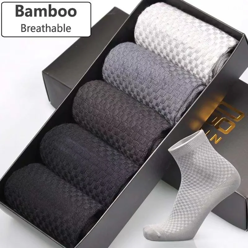 Bamboo Fiber Socks 5pairs Men's Sweat Absorbent Breathable Medium Tube Business Casual Large Size 38-45