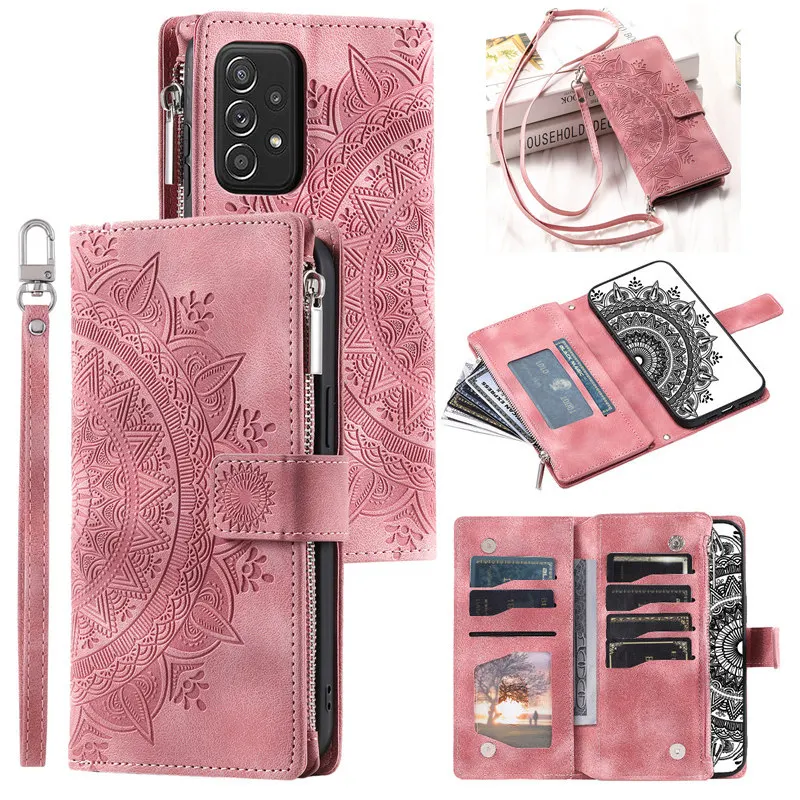 Luxe Zipper Wallet Leather Phone Case with Long Lanyard