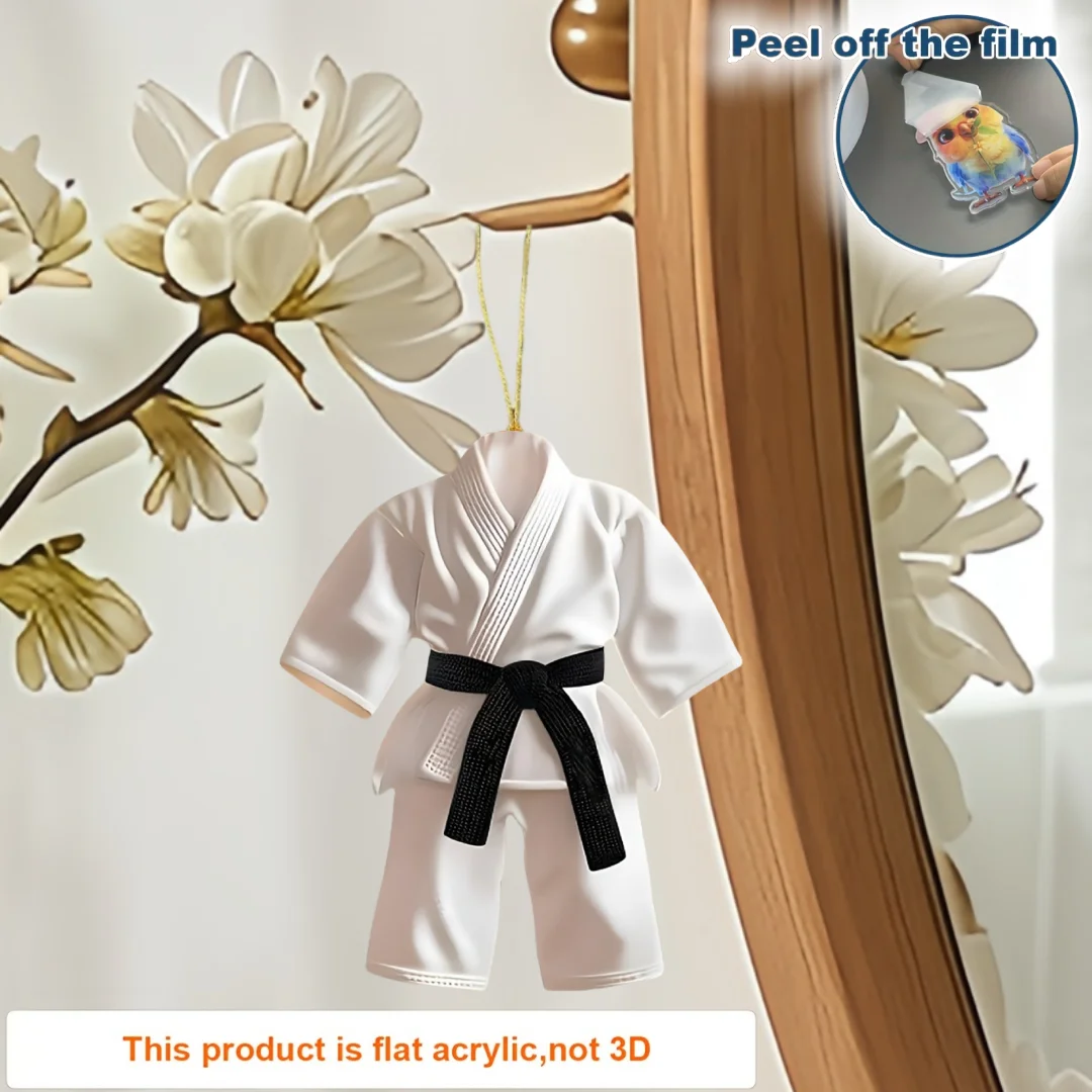 Taekwondo Suit Pendant Keychain Sports Themed 2D Flat Acrylic Ornament Charm Hanging Decoration for Car Bags Festive Party Gift