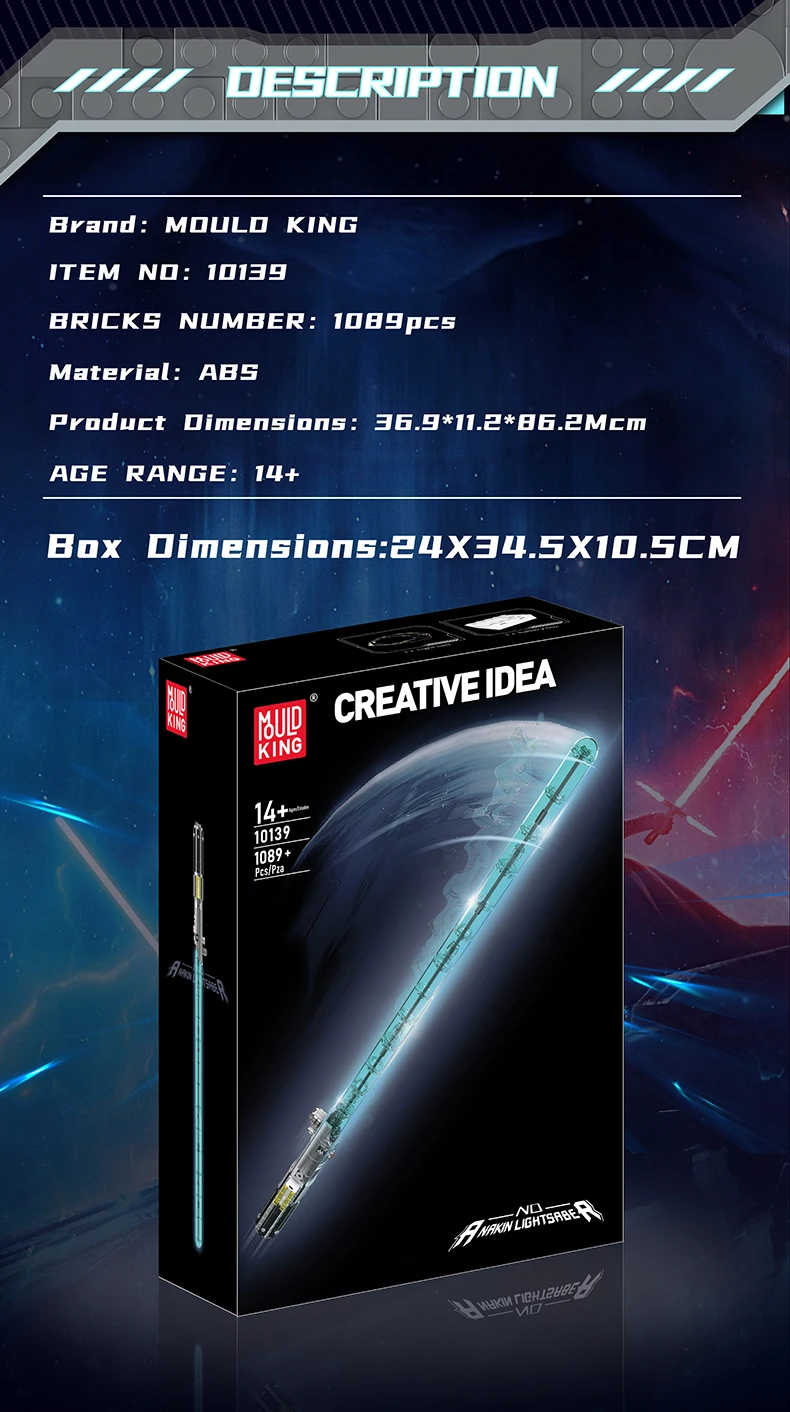 Mould King Lightsaber Building Block The Darksaber with Led