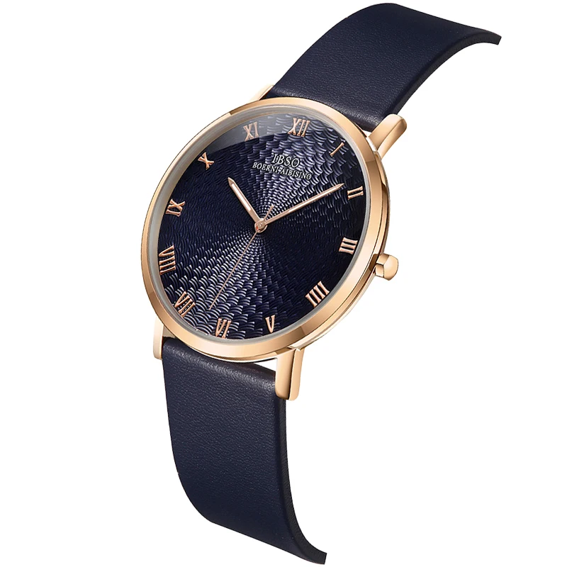 

Modern Business Mens Wristwatches Luxury Blue Leather Water Resistant Hand Clock Boys Original Simple Design Male Watches White