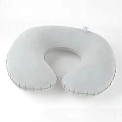 Inflatable C - Shaped Neck Pillow with Cervical Support - Portable and Foldable Travel Comfort (Light Gray)