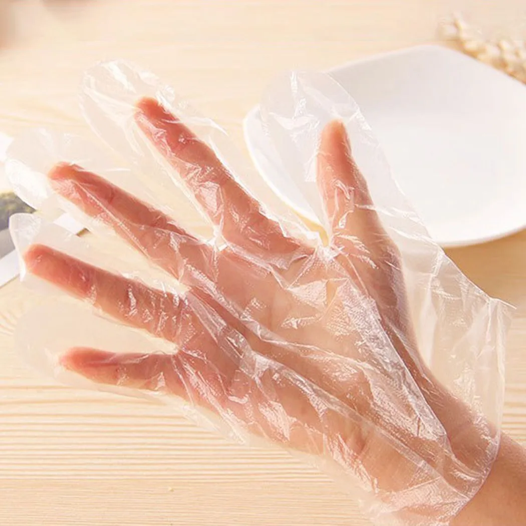Kitchen Disposable Gloves 100 Pcs Food Grade Transparent PE Gloves For Food Processing Nursing Hair Dyeing Tableware Accessory disposable plastic gloves disposable gloves