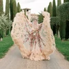 Customized Fairy Colorful Embrioiderey Puffy Wedding Dress Off Shoulders Sweetheart Overlay Tulle Bloom Flower Bridal Gowns 3