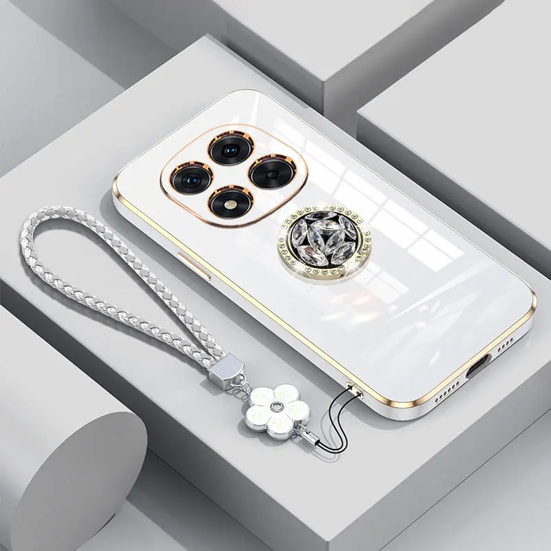 Luxury Shockproof Phone Case with Diamond Ring Holder and Lanyard