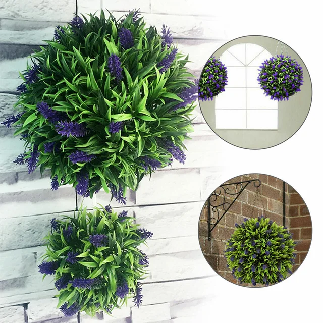 Practical Lavender Topiary Fake Plant Ball Artificial Flower Restaurant Wedding Handicraft 20cm Hanging Basket 4