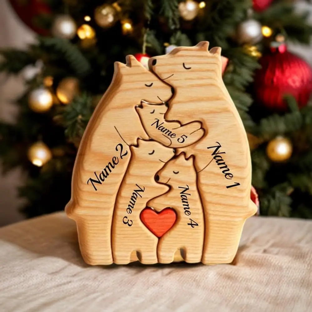 

Free Engraving Personalized Custom Bear Family Wooden Puzzle Christmas Birthday Gift Family Name Sculpture 2-7 Names Desk Decor