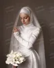 Luxury Muslim Wedding Dresses Mermaid Woman's Long Sleeve High Neck Satin Formal Bride Gowns Elegant Vestido De Novia Customized 4