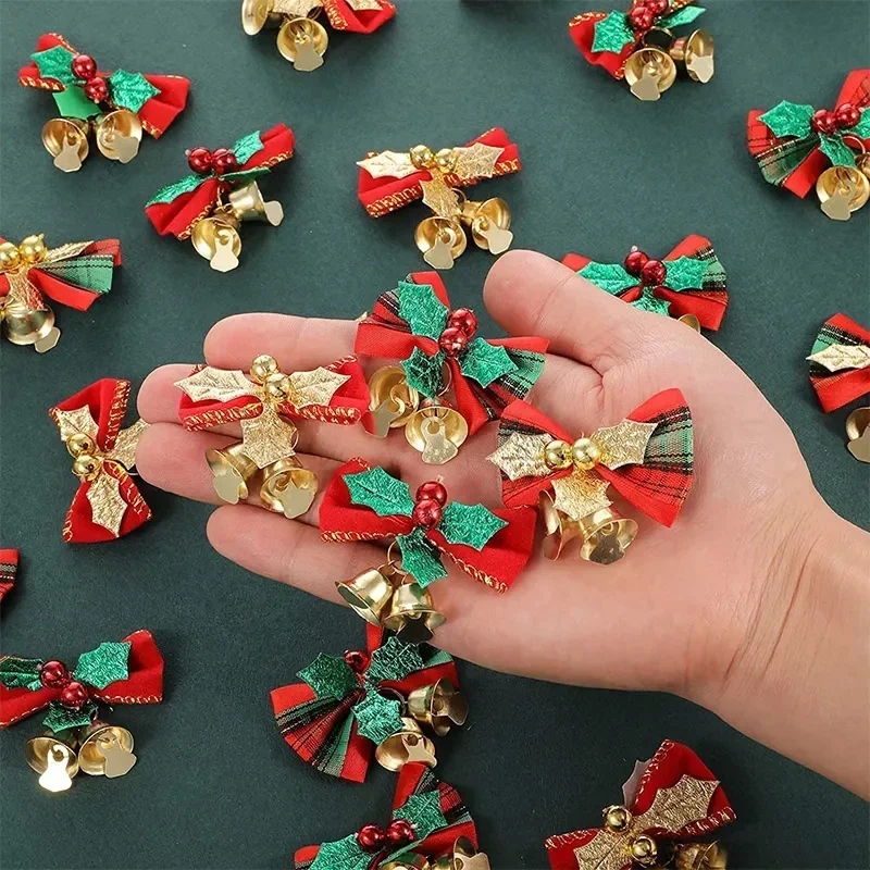

12/24Pcs Christmas Trees Bowknot Jingle Bell Mini Ornaments Party Wedding Home Xmas DIY Craft Gift Decoration Hanging Pendant