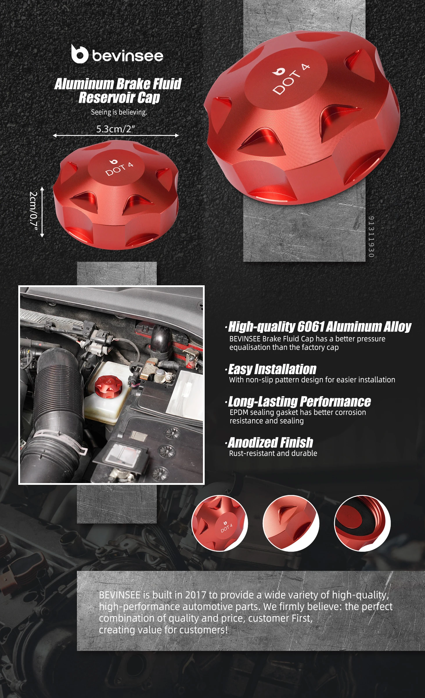 BEVINSEE Bremsflüssigkeitsbehälter-Deckel für VW Golf 7 GTI, Golf MK7 MK6 MK5, für Audi A3 S3 TT Q5 A4 A5 A6, für SEAT Leon 5F – Detail 1