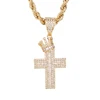 Direct Sale  Hip Hop 14k Gold Plated crown cross Zircon copper pendant charm 5