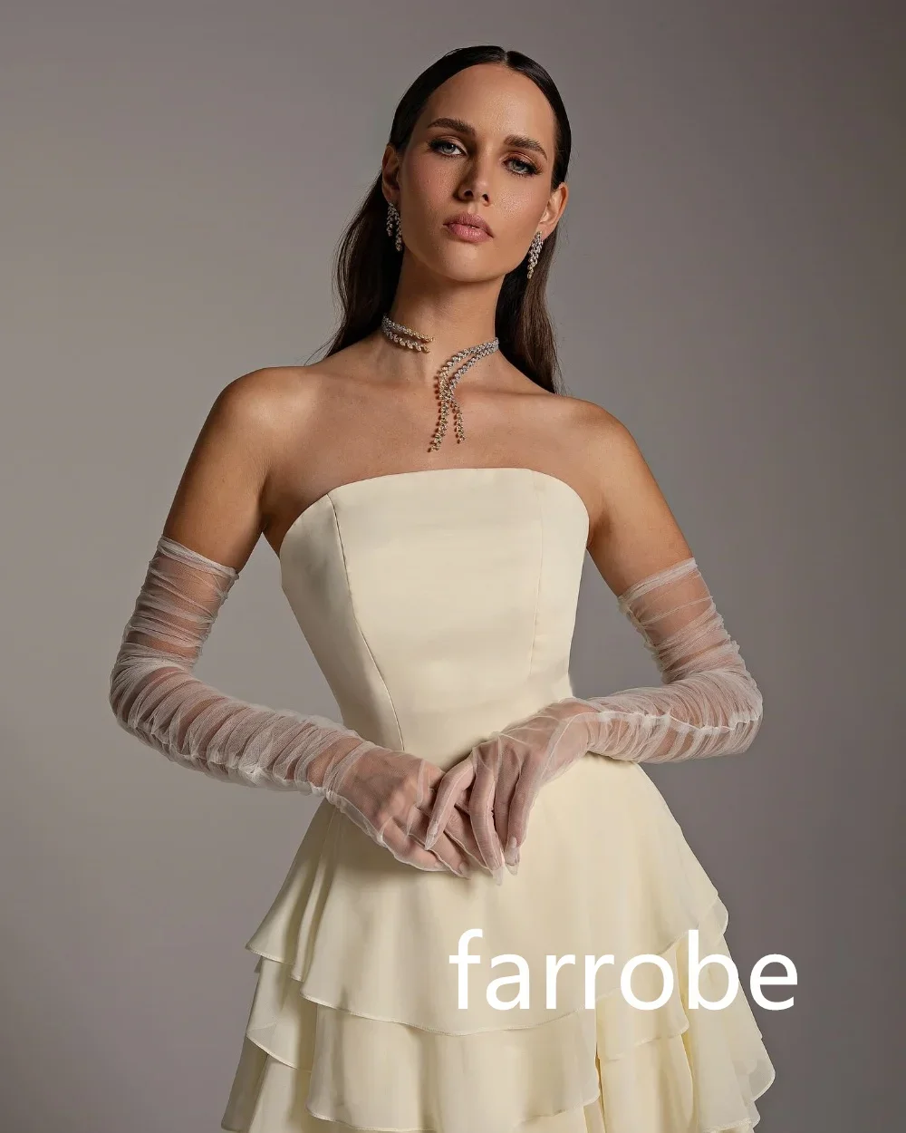 Customized Sexy Chiffon Pleat Tiered A-line Strapless Long Dresses Bespoke Occasion Dresses Classic Exquisite Modern Style Pastr