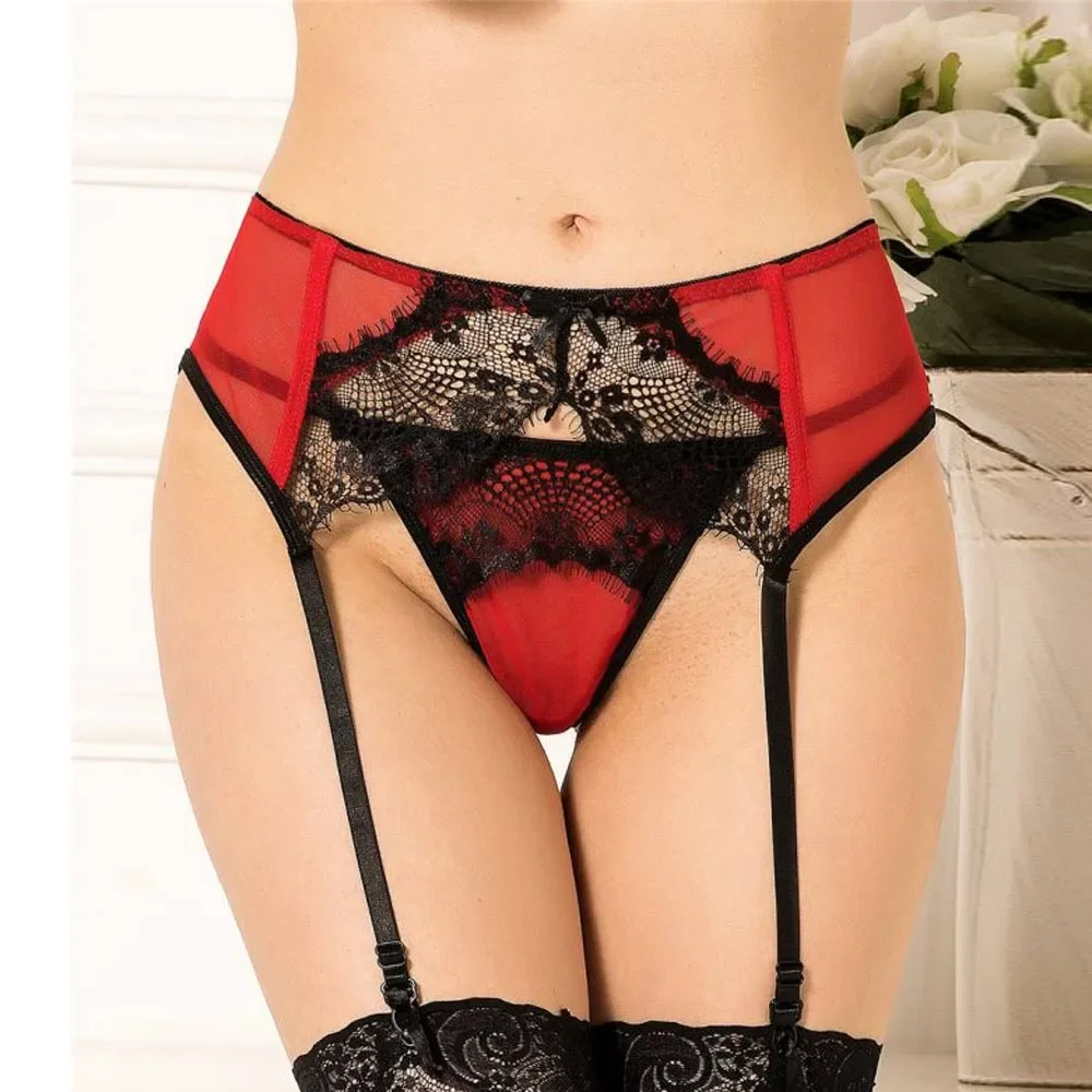 

Black Lace Red Garter Belt Panty Lingerie Set Sexy Women Underwear Suspender Belts Women Wedding Night Dress Stocking Garters