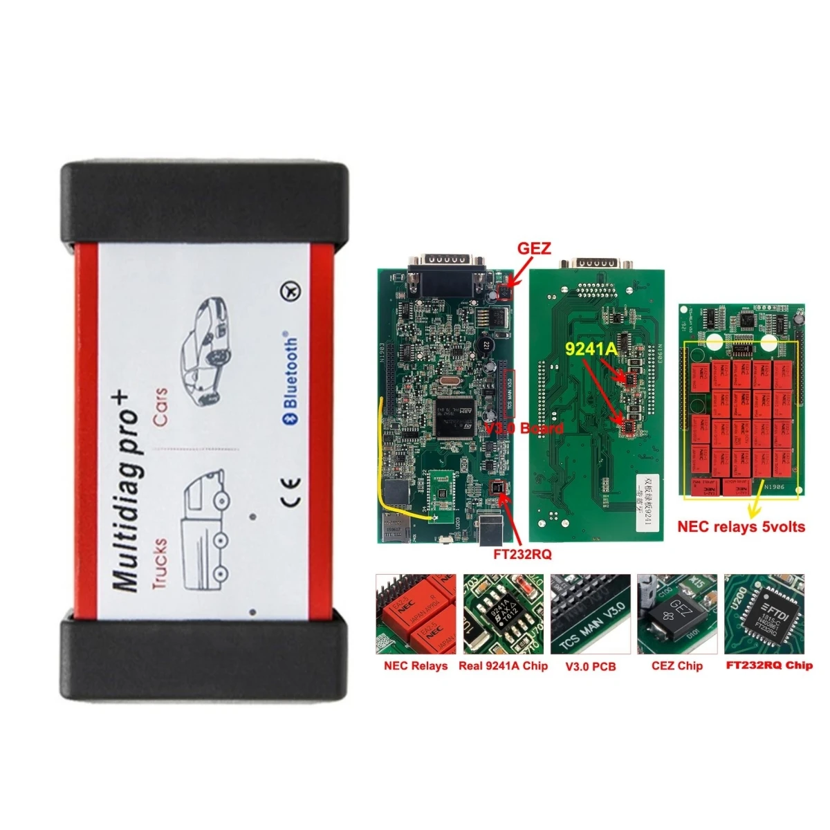 Multidiag Pro 2021.11 With Keygen V3.0 Real 9241A Chip Bluetooth OBD2 Scanner TCS PRO Car Truck Diagnostic Tool DS  NEC Relays 2