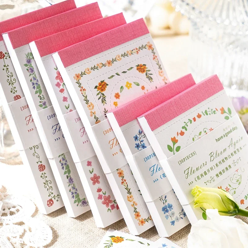 Journamm 30pcs/pack Floral Lace Memo Pad Kraft Paper Frame Materials Collage Stationery DIY Scrapbooking Creative Notes Paper 2