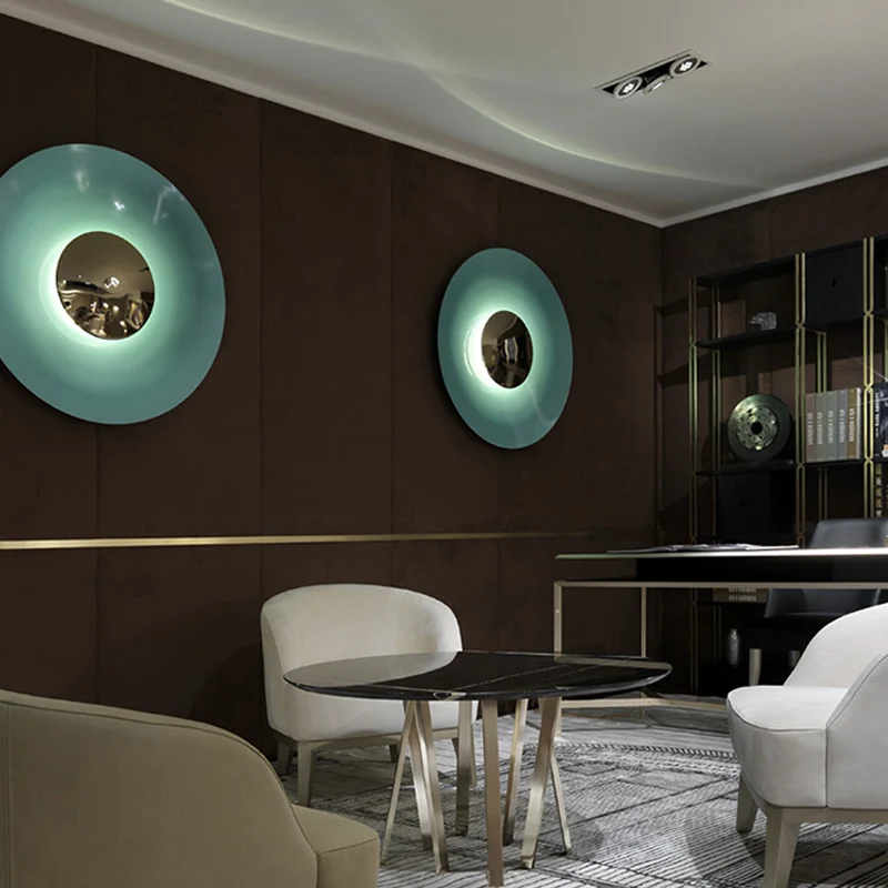 Modern led wall light Round iron wall lamp Nordic creative color living room TV home decor lighting fixture stair bedside lamps