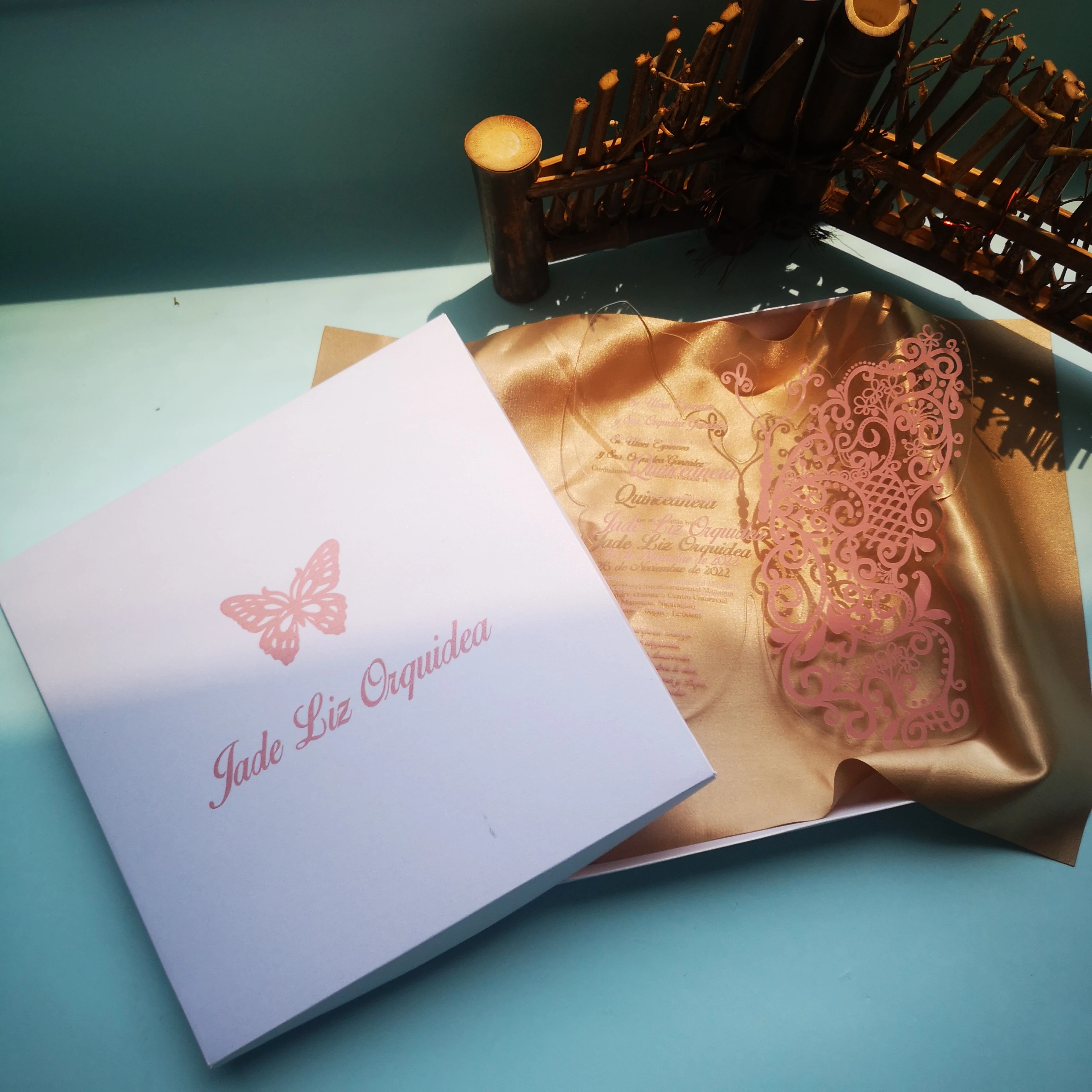 Creative Wedding Invitation Card, Laser Cut Acrylic Invitations, Floral  Butterfly Design, Rose Gold Words - AliExpress, image size:2976x2976
